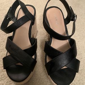 Black Open Toe Wedge Sandals